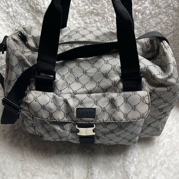 Lauren Ralph Lauren Nylon gray and black logo weekender carry all should… - Picture 2 of 12